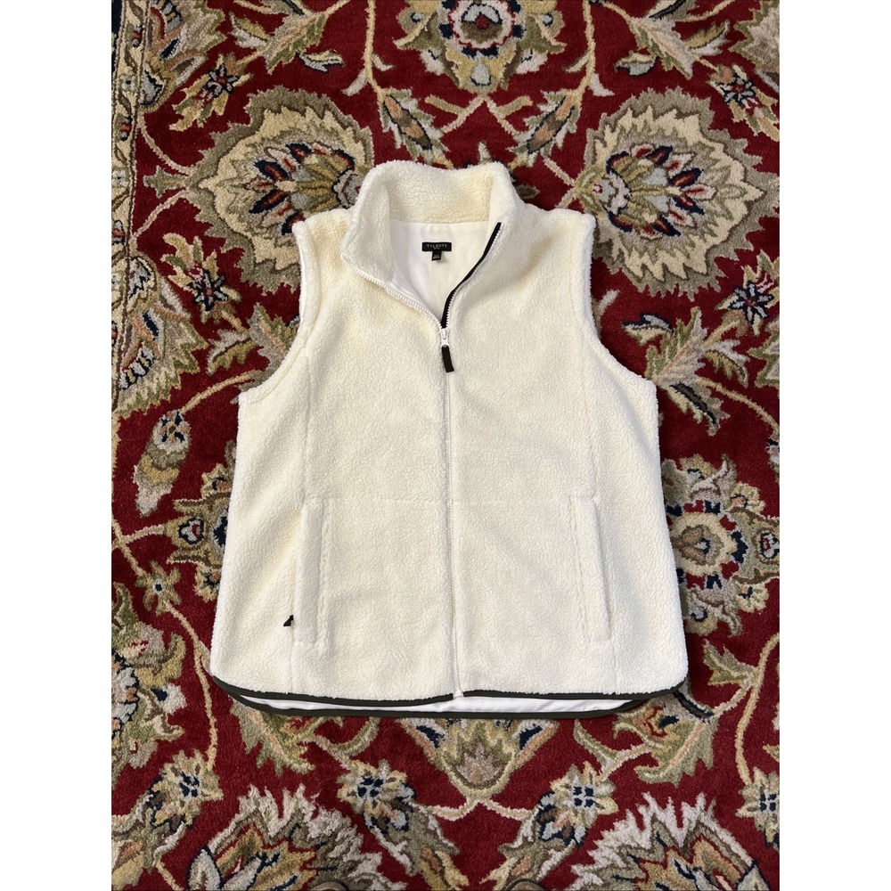 Talbots Petite L White Fleece Zip Up Vest Sherpa Cotton Lined Cozy Jacket LP
